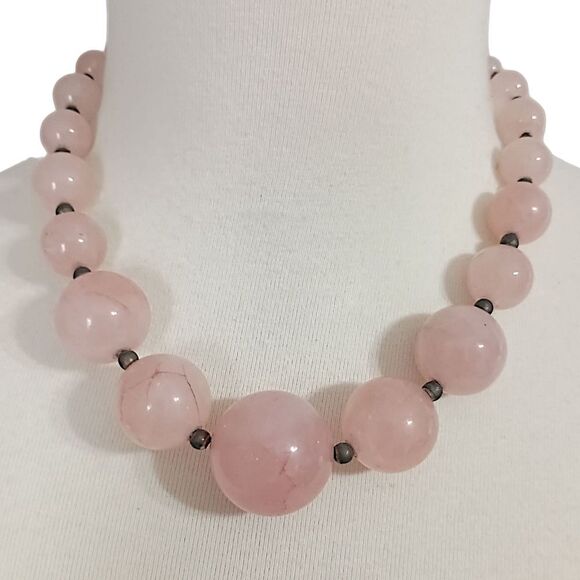 Vtg Rose Quartz Beaded Necklace Chunky Graduated Pale Pink Art Deco Victorian - Picture 1 of 16